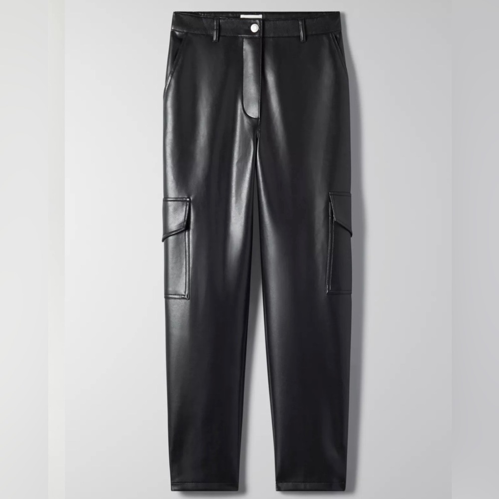 Aritzia Wilfred Free Modern Cargo Black Leather Pant 4